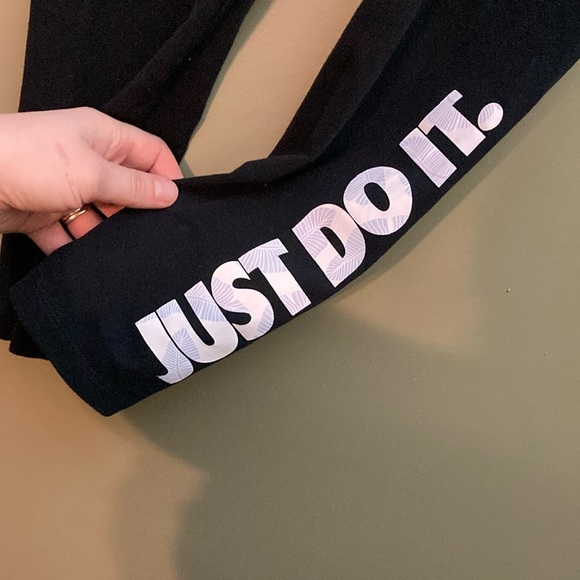 Nike Black Leggings with White 'Just Do It' Print - Picture 2 of 5